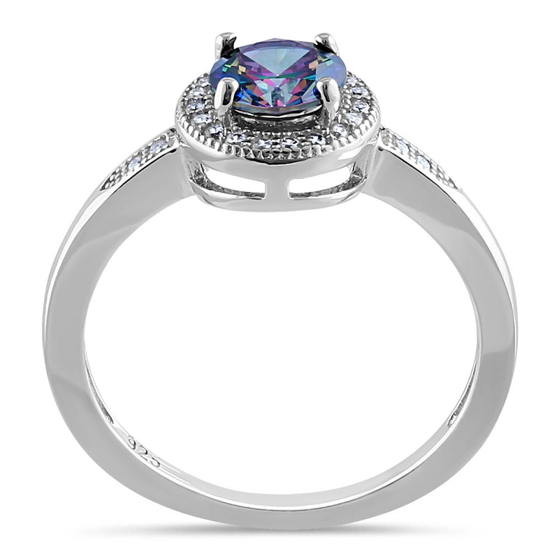 Sterling Silver Elegant Round Halo Rainbow CZ Ring
