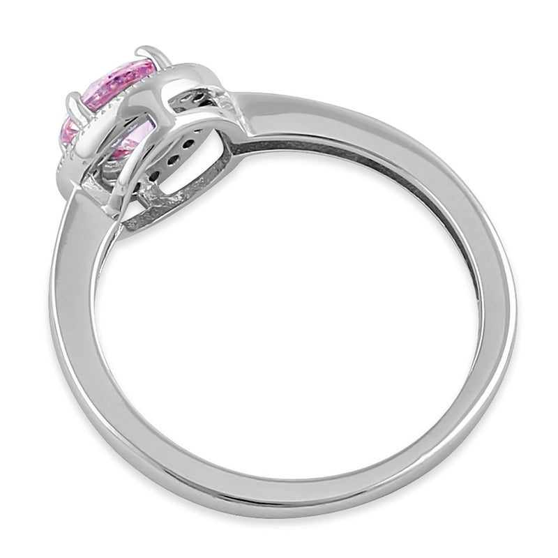 Sterling Silver Elegant Round Halo Pink CZ Ring