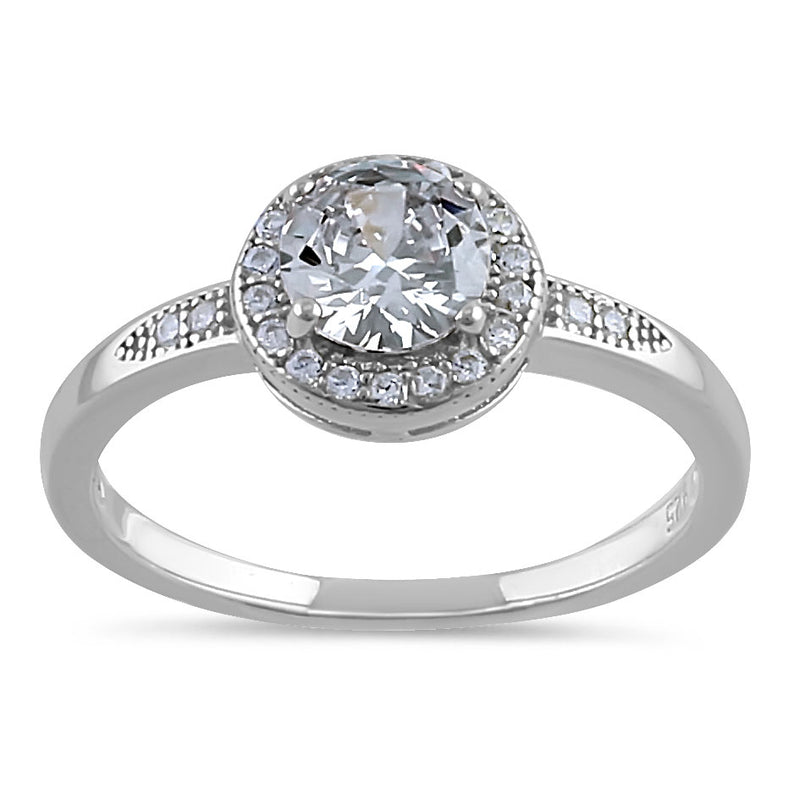 Sterling Silver Elegant Round Halo Clear CZ Ring