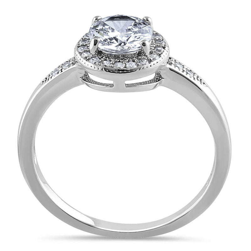 Sterling Silver Elegant Round Halo Clear CZ Ring