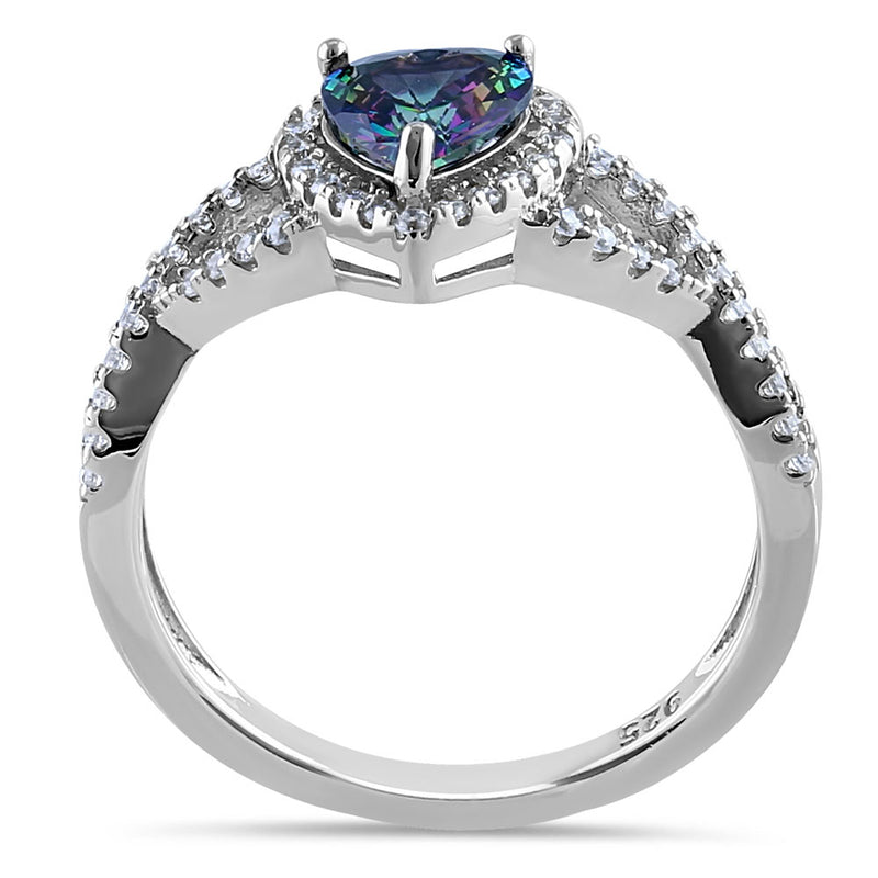 Sterling Silver Heart Halo Twist Rainbow CZ Ring