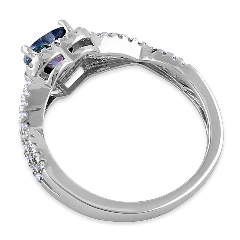 Sterling Silver Heart Halo Twist Rainbow CZ Ring