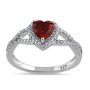 Sterling Silver Heart Halo Twist Garnet CZ Ring