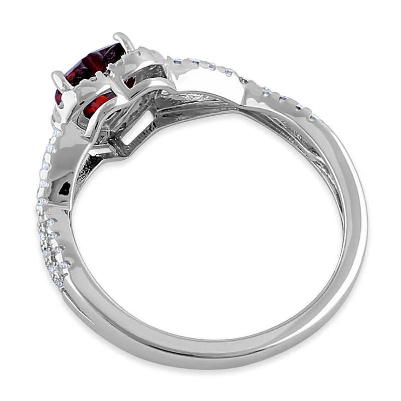 Sterling Silver Heart Halo Twist Garnet CZ Ring