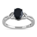 Sterling Silver Charmed Oval Black CZ Ring