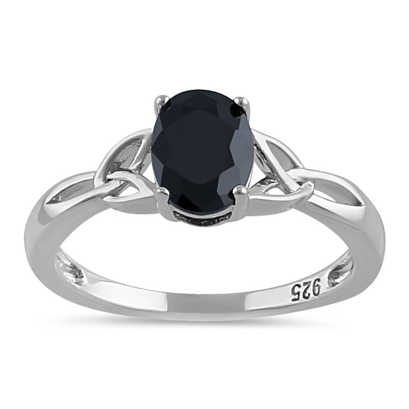 Sterling Silver Charmed Oval Black CZ Ring