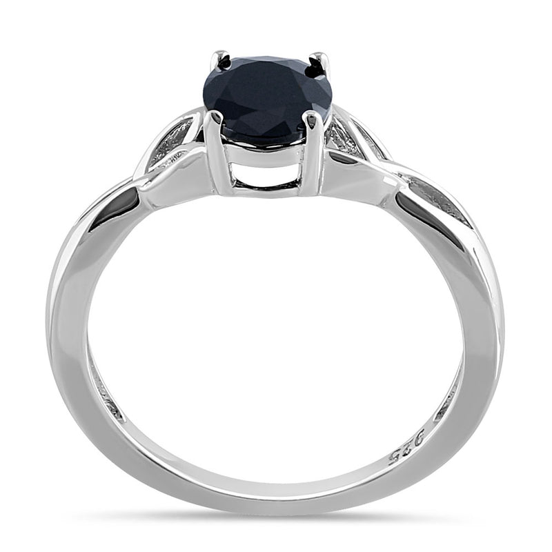 Sterling Silver Charmed Oval Black CZ Ring