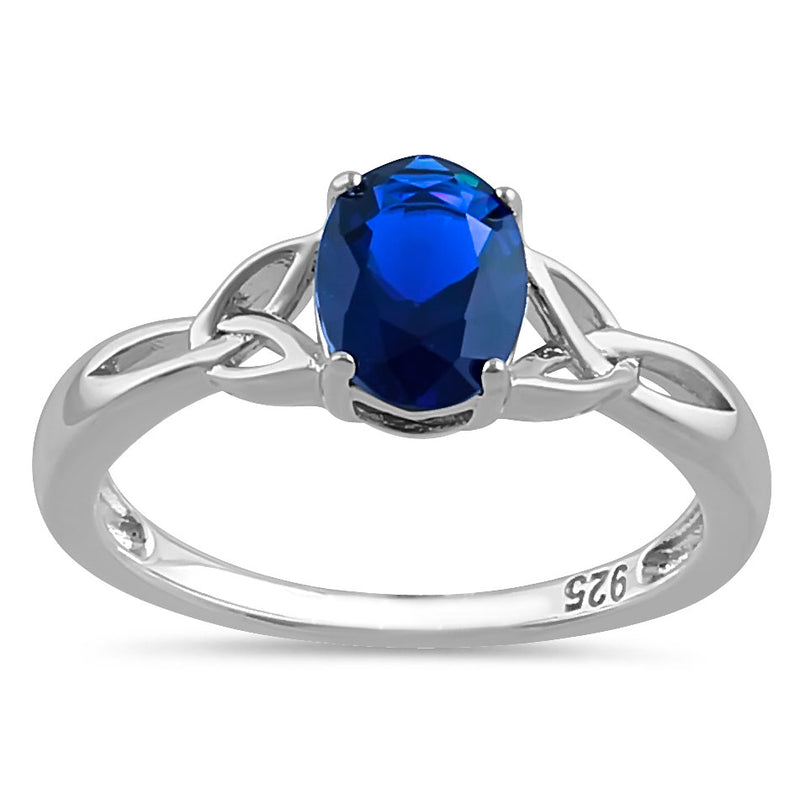 Sterling Silver Charmed Oval Blue CZ Ring