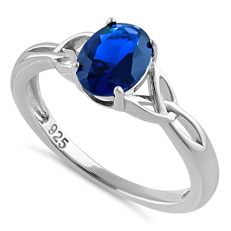 Sterling Silver Charmed Oval Blue CZ Ring