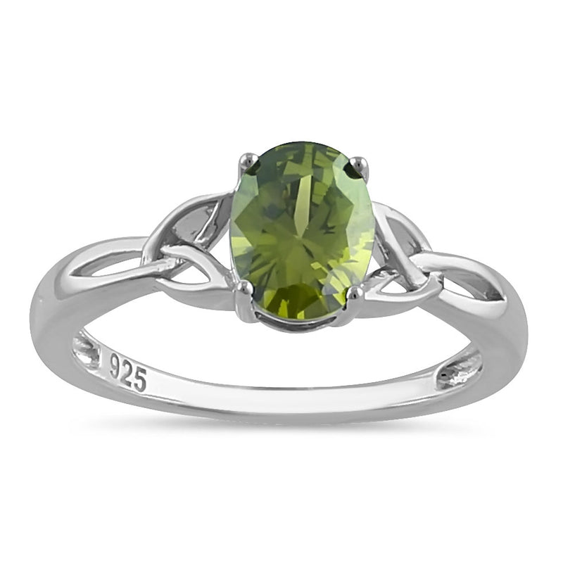 Sterling Silver Charmed Oval Peridot CZ Ring