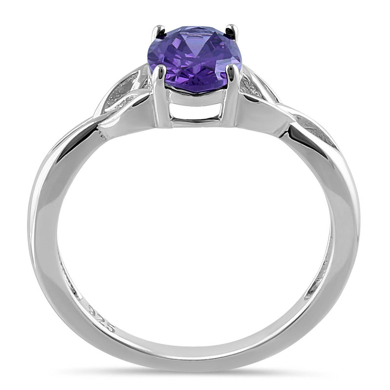 Sterling Silver Charmed Oval Amethyst CZ Ring