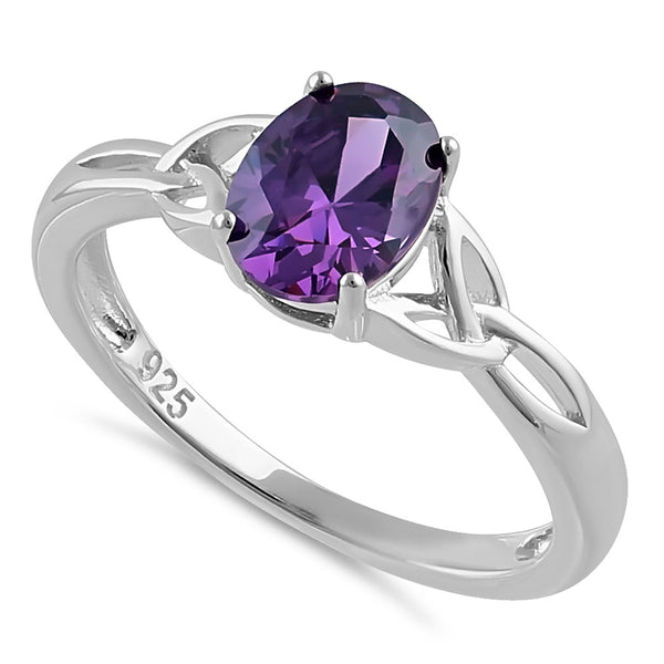 Sterling Silver Charmed Oval Amethyst CZ Ring