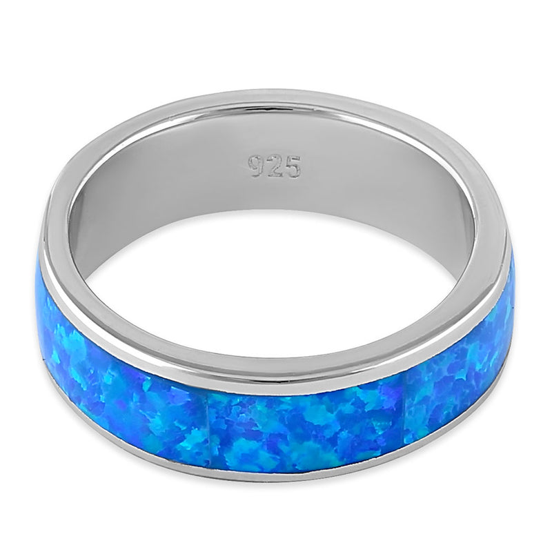 Sterling Silver 5.5mm Blue Lab Opal Eternity Band Ring