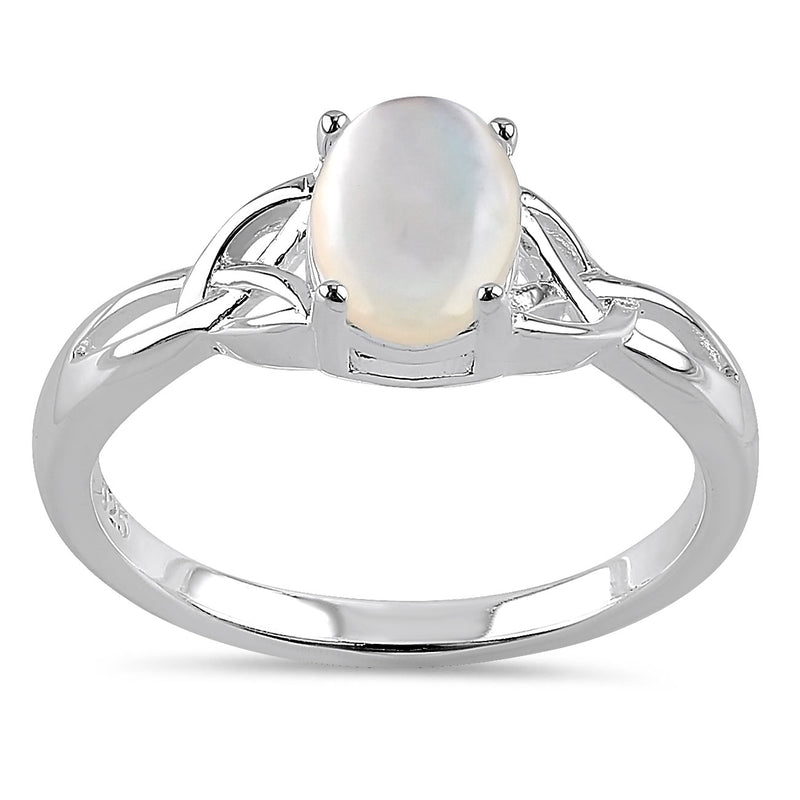 Sterling Silver Center Stone Charmed  Mother of Pearl Ring