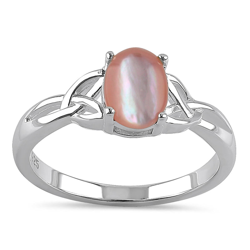 Sterling Silver Center Stone Charmed  Pink Mother of Pearl Ring