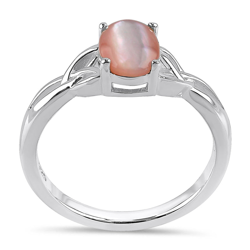 Sterling Silver Center Stone Charmed  Pink Mother of Pearl Ring