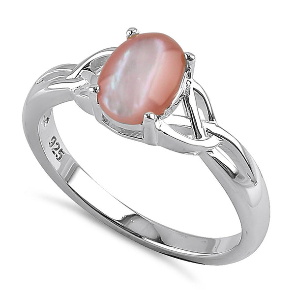 Sterling Silver Center Stone Charmed  Pink Mother of Pearl Ring