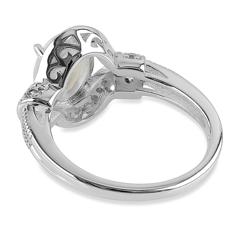 Sterling Silver Elegant Oval Mother of Pearl CZ Ring