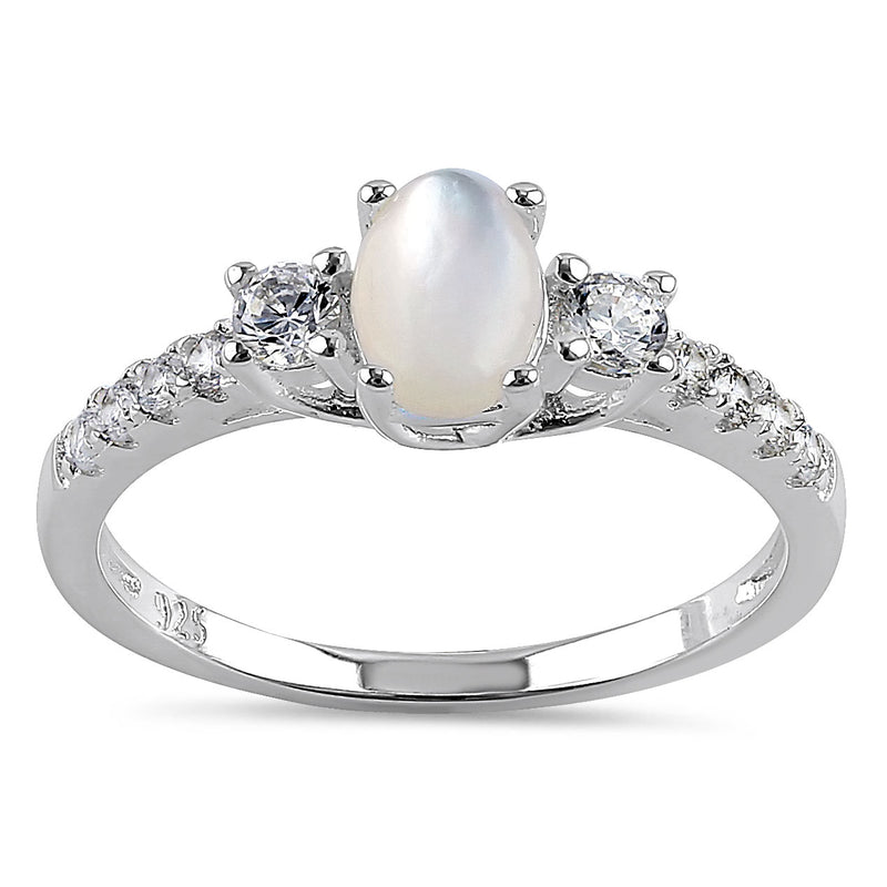 Sterling Silver Oval Mother of Pearl CZ Ring