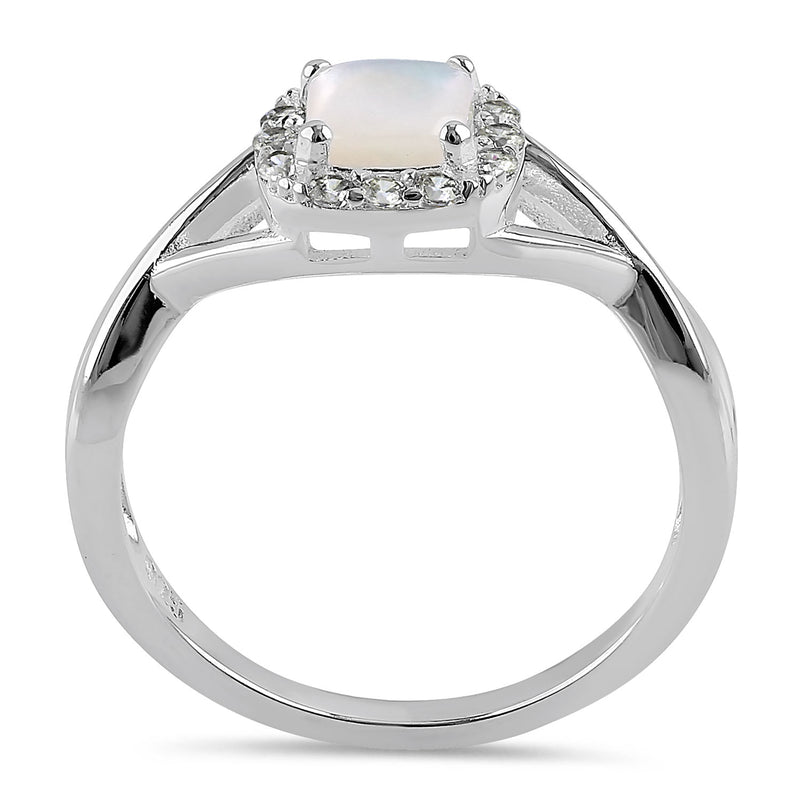 Sterling Silver Square Halo Mother of Pearl CZ Ring