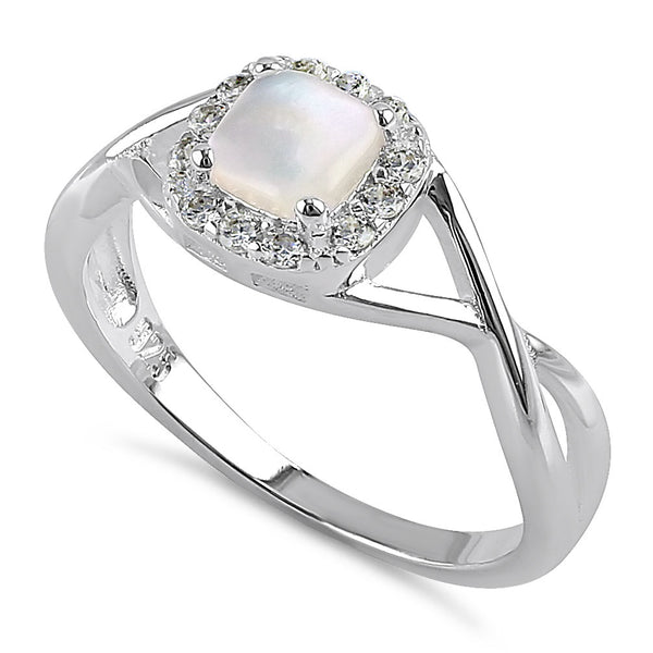 Sterling Silver Square Halo Mother of Pearl CZ Ring
