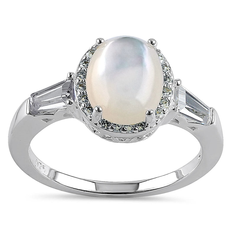 Sterling Silver Oval Mother of Pearl CZ Ring