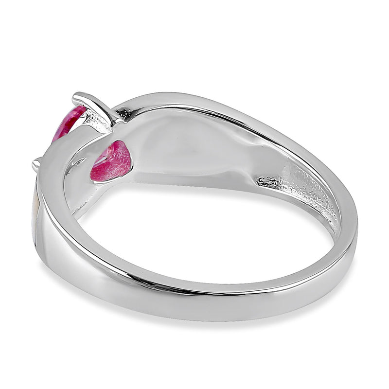 Sterling Silver Pink Center Trillion Cut Stone Mother of Pearl Ring