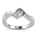 Sterling Silver Twist Clear Princess CZ Ring