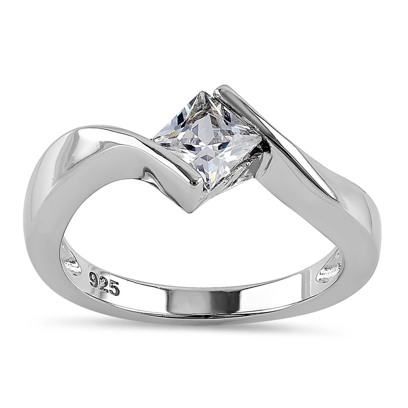 Sterling Silver Twist Clear Princess CZ Ring