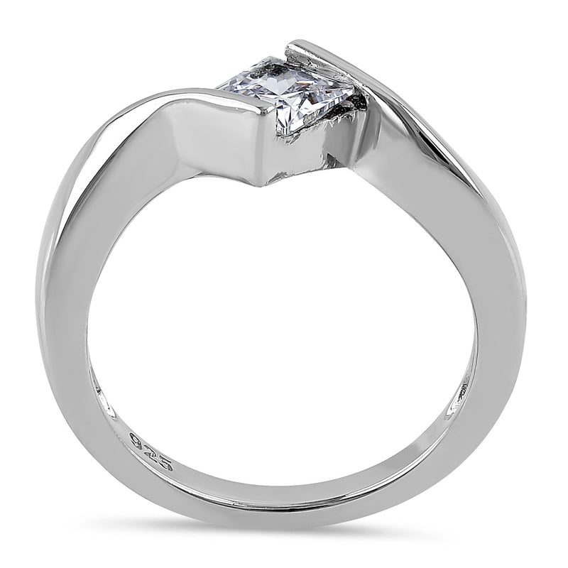 Sterling Silver Twist Clear Princess CZ Ring