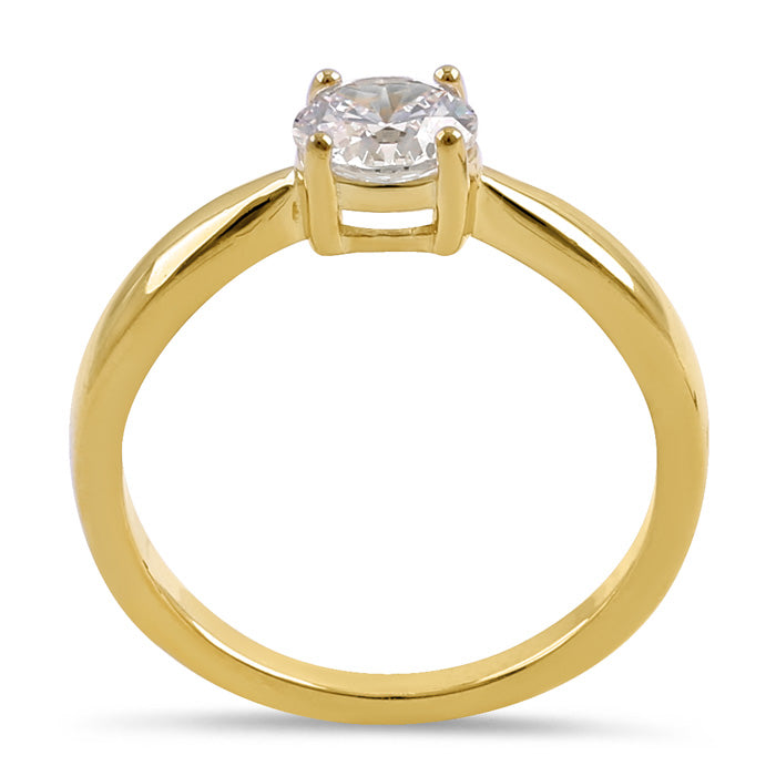Sterling Silver 6mm Round Clear CZ Yellow Gold Plated Ring