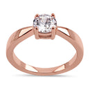 Sterling Silver 6mm Round Clear CZ Rose Gold Plated Ring