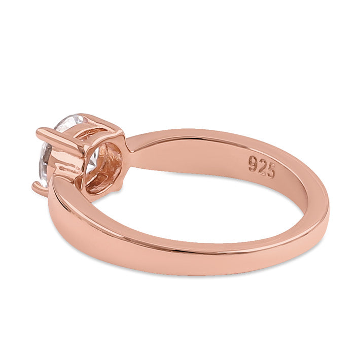 Sterling Silver 6mm Round Clear CZ Rose Gold Plated Ring
