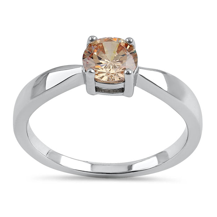 Sterling Silver 6mm Round Champaign CZ Ring