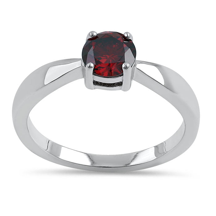 Sterling Silver 6mm Round Dark Garnet CZ Ring