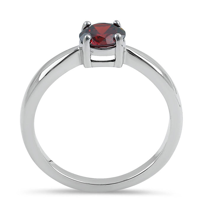 Sterling Silver 6mm Round Dark Garnet CZ Ring