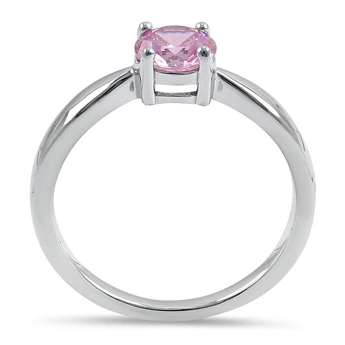 Sterling Silver 6mm Round Pink CZ Ring