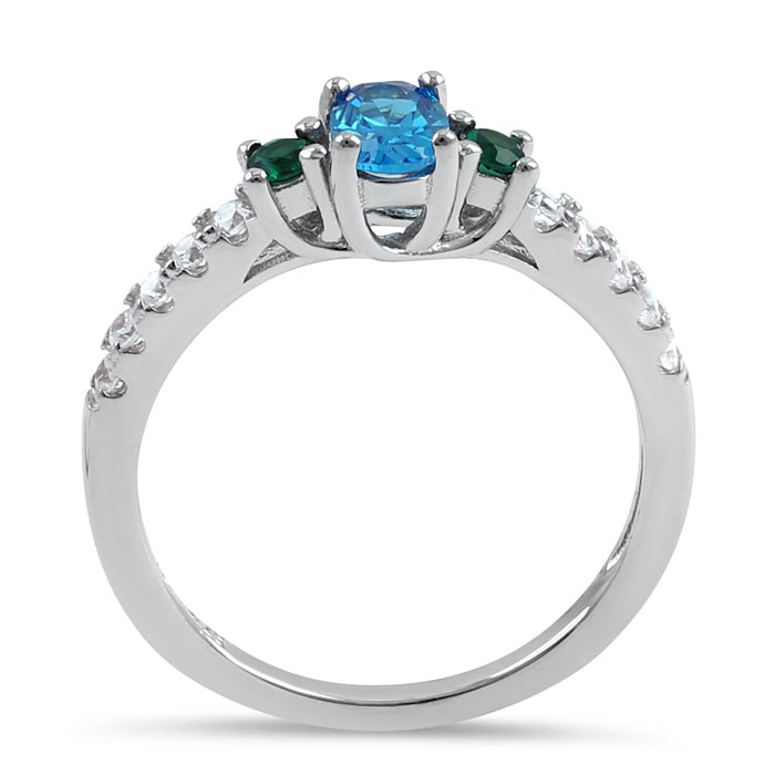 Sterling Silver Enchanted Oval Green and Blue Topaz CZ Ring