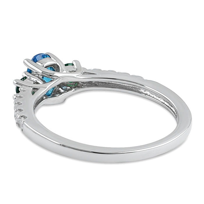 Sterling Silver Enchanted Oval Green and Blue Topaz CZ Ring