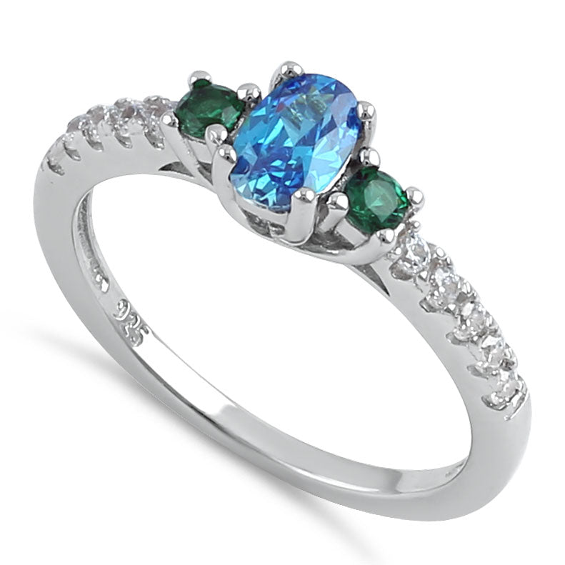 Sterling Silver Enchanted Oval Green and Blue Topaz CZ Ring