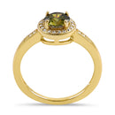 Sterling Silver Elegant Round Halo Peridot CZ Yellow Gold Plated Ring
