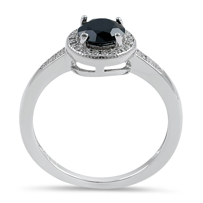 Sterling Silver Elegant Round Halo Black CZ Ring