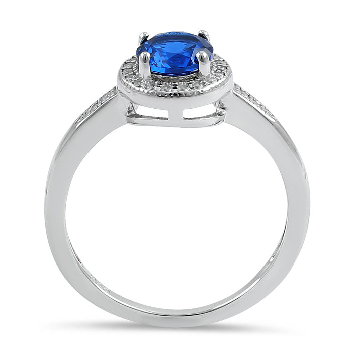 Sterling Silver Elegant Round Halo Blue CZ Ring