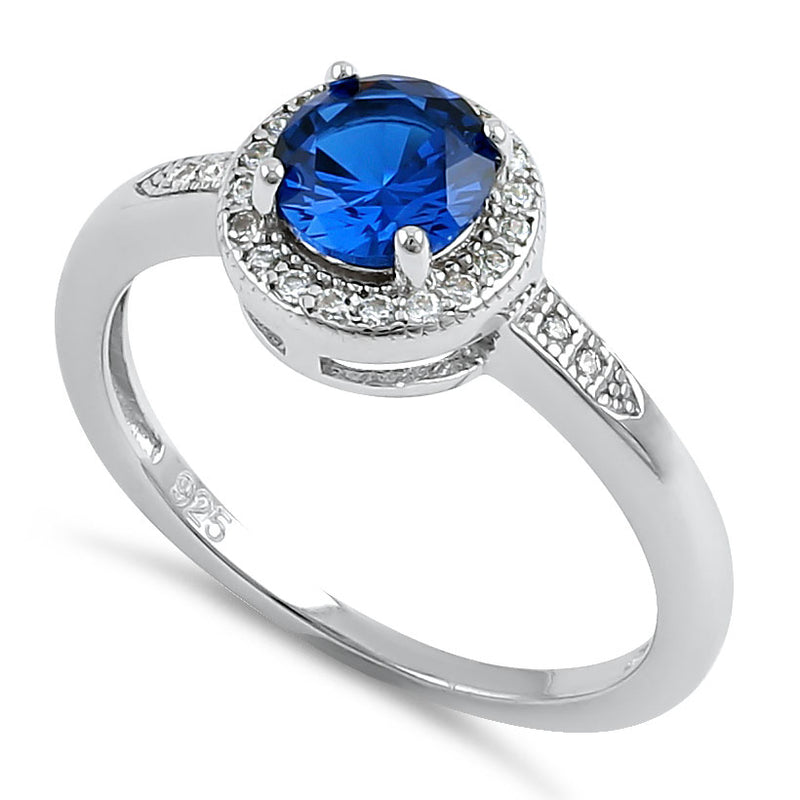 Sterling Silver Elegant Round Halo Blue CZ Ring