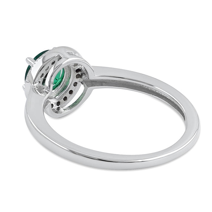 Sterling Silver Elegant Round Halo Green CZ Ring