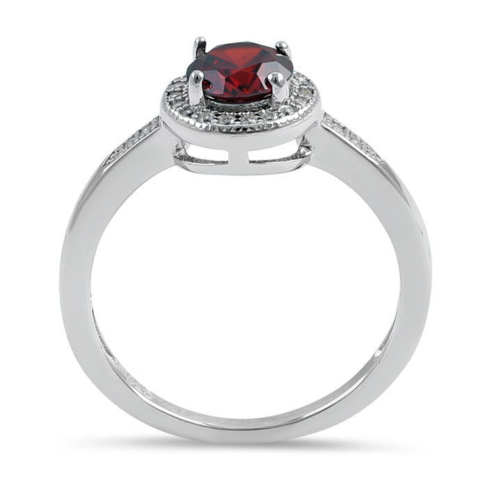 Sterling Silver Elegant Round Halo Dark Garnet CZ Ring