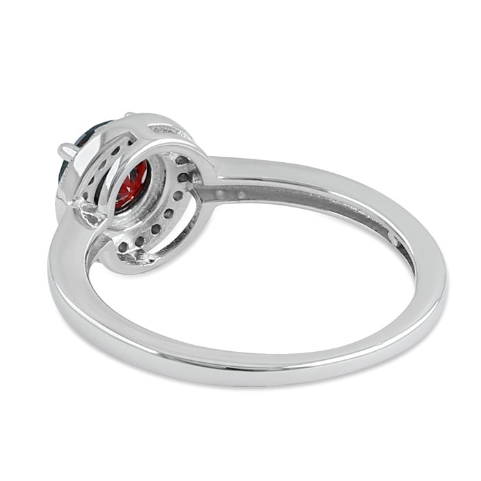 Sterling Silver Elegant Round Halo Dark Garnet CZ Ring