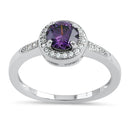 Sterling Silver Elegant Round Halo Amethyst CZ Ring