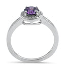 Sterling Silver Elegant Round Halo Amethyst CZ Ring