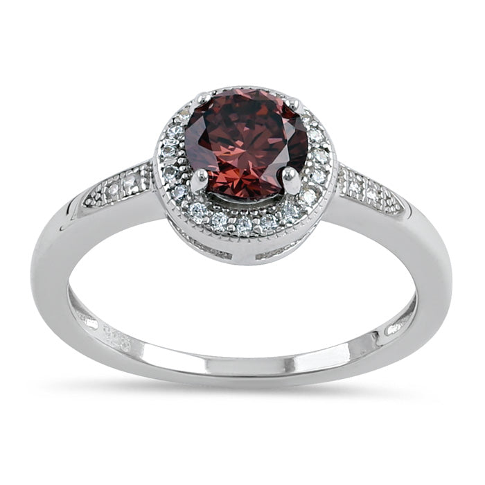 Sterling Silver Elegant Round Halo Rhodolite CZ Ring